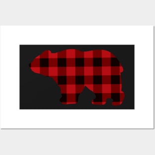 Rustic Country bear buffalo plaid design, black red plaid pattern Posters and Art